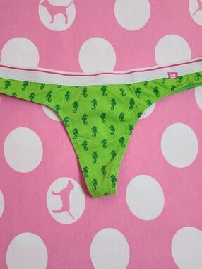 Rare VTG VS PINK Extra Low Rise Graphic Cotton University Thong Panty Size Lg